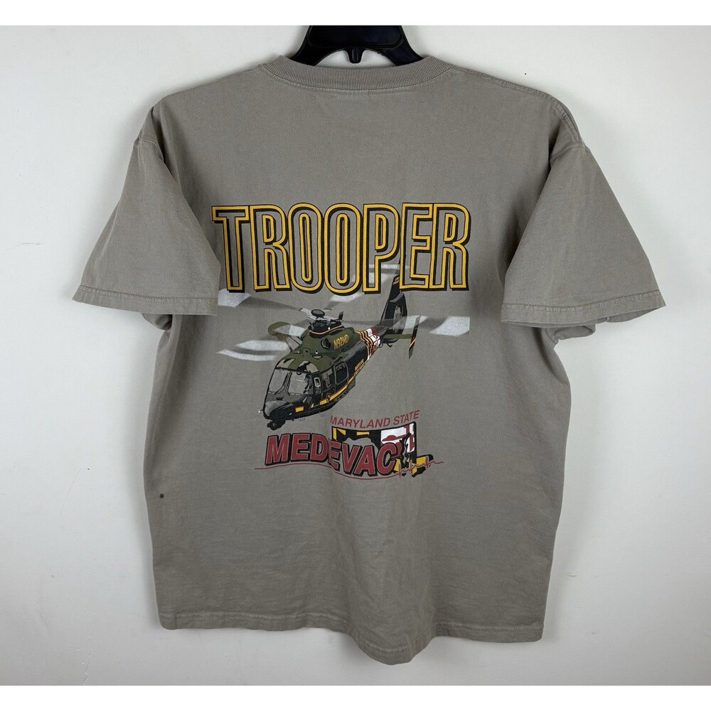 Vintage Y2K Maryland State Medvac Graphic T-Shirt / Beige / Size XL